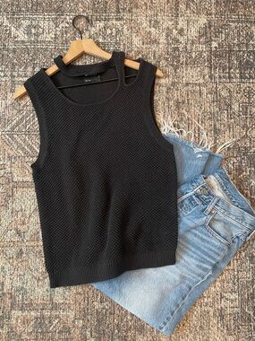 Asos Designs Size Medium Black Knit Asymmentrical Cut Out Slash Neckline